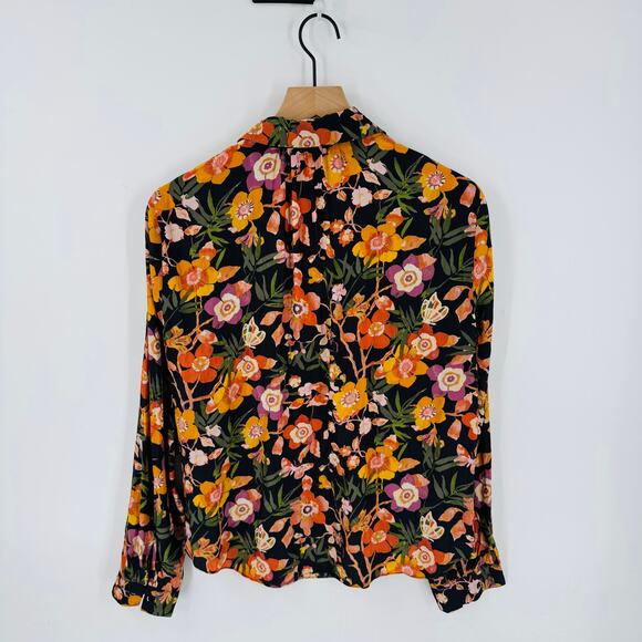 Unbranded Black Floral Blouse Fall Colors Long Sleeve Boho Style Size M - Picture 2 of 7
